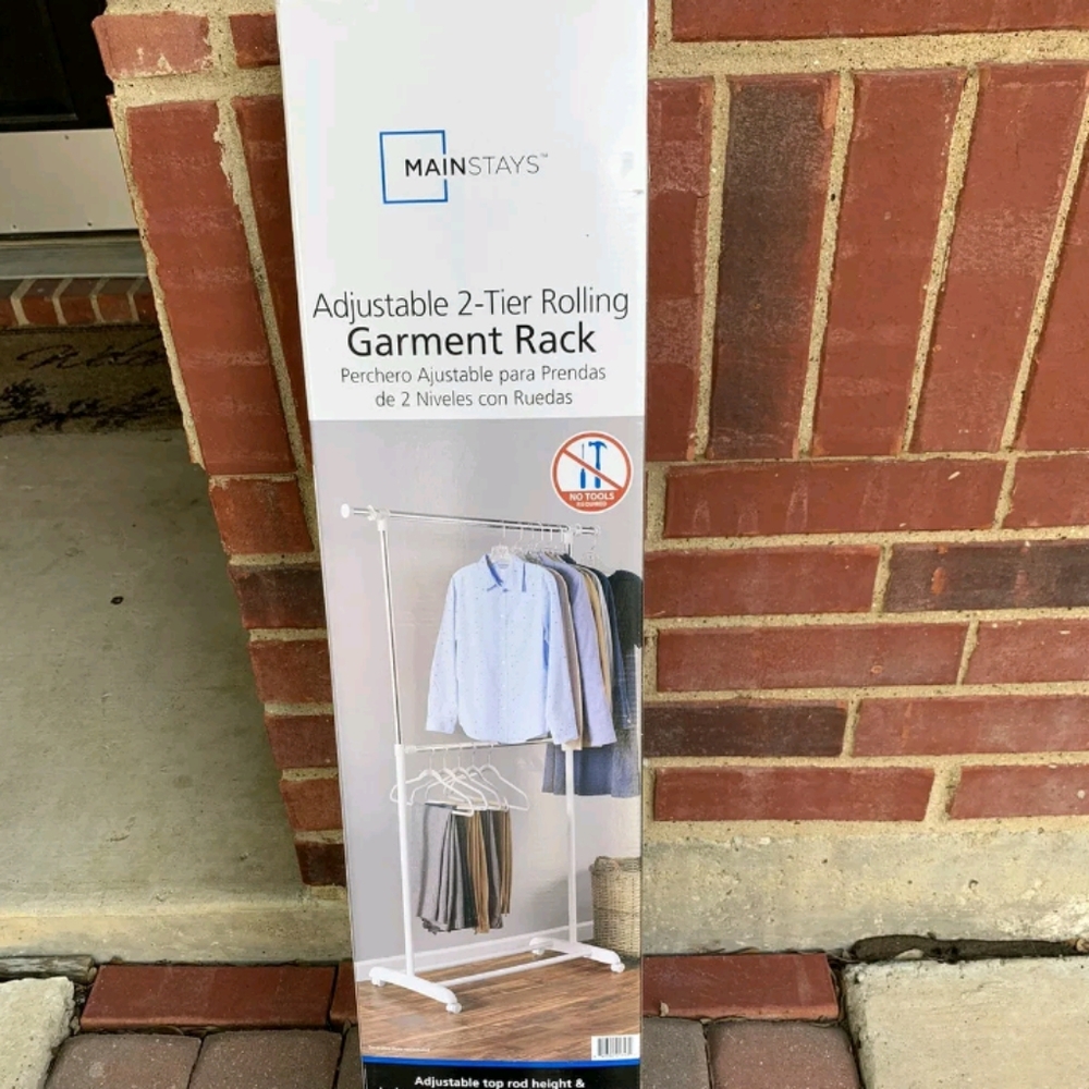 Mainstays adjustable 2 tier rolling garment rack